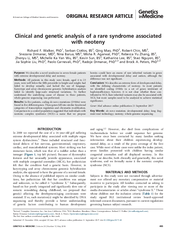 (PDF) Clinical and genetic analysis of a rare syndrome associated with ...