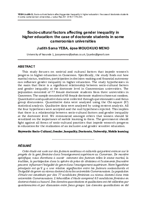 (PDF) Socio-cultural factors affecting gender inequality in higher ...