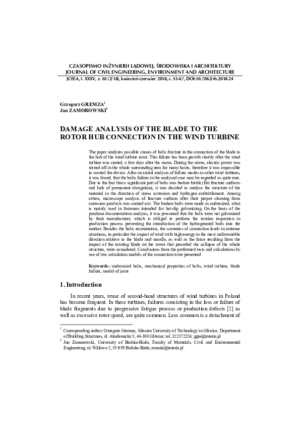 (PDF) Damage Analysis of the Blade to the Rotor Hub Connection in the ...