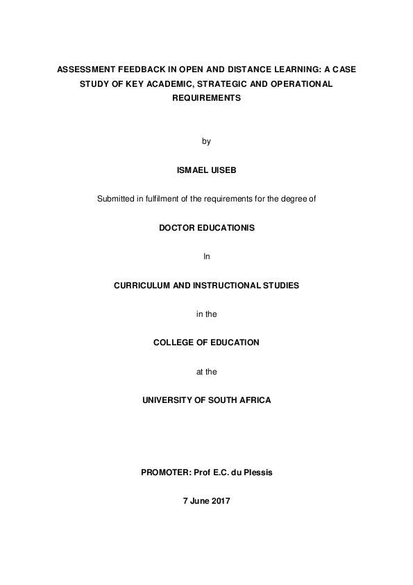 (PDF) Assessment feedback in open and distance learning : a case study ...