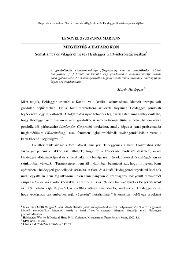Megértés a határokon: Sematizmus és világértelmezés Heidegger Kant-interpretációjában