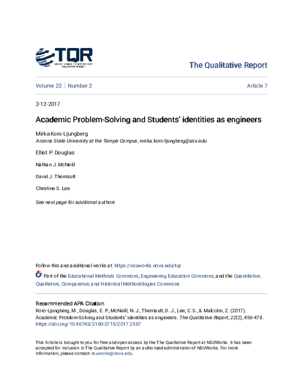 (PDF) Academic problem-solving and students’ identities as engineers