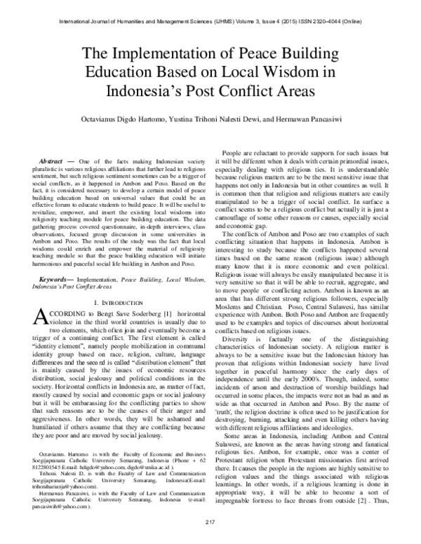 (PDF) The Implementation of Peace Building Education Based on Local ...