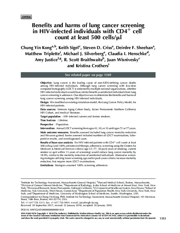 (PDF) Benefits and harms of lung cancer screening in HIV-infected ...