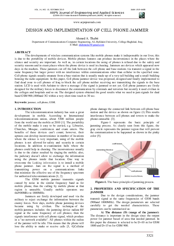 (PDF) Design and Implementation of Cell Phone Jammer Dr.Ahmed A