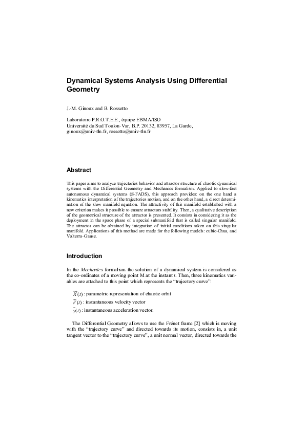 (PDF) Dynamical Systems Analysis Using Differential Geometry