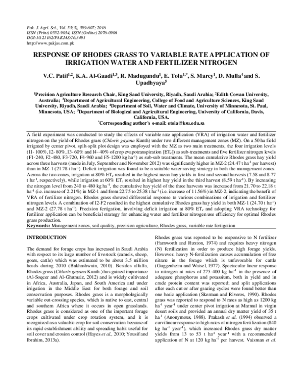 (PDF) Response of Rhodes grass to variable rate application of
