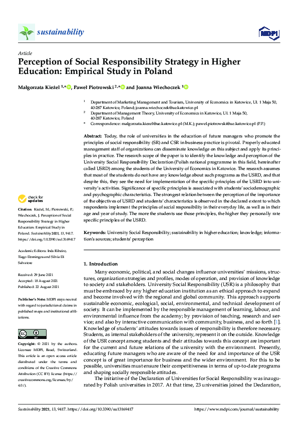 (PDF) Perception of Social Responsibility Strategy in Higher Education ...