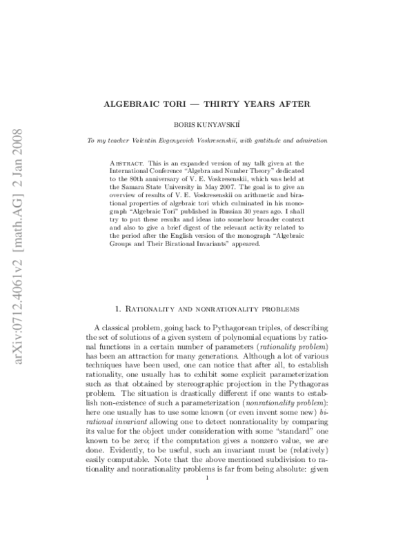 (PDF) Algebraic tori thirty years after