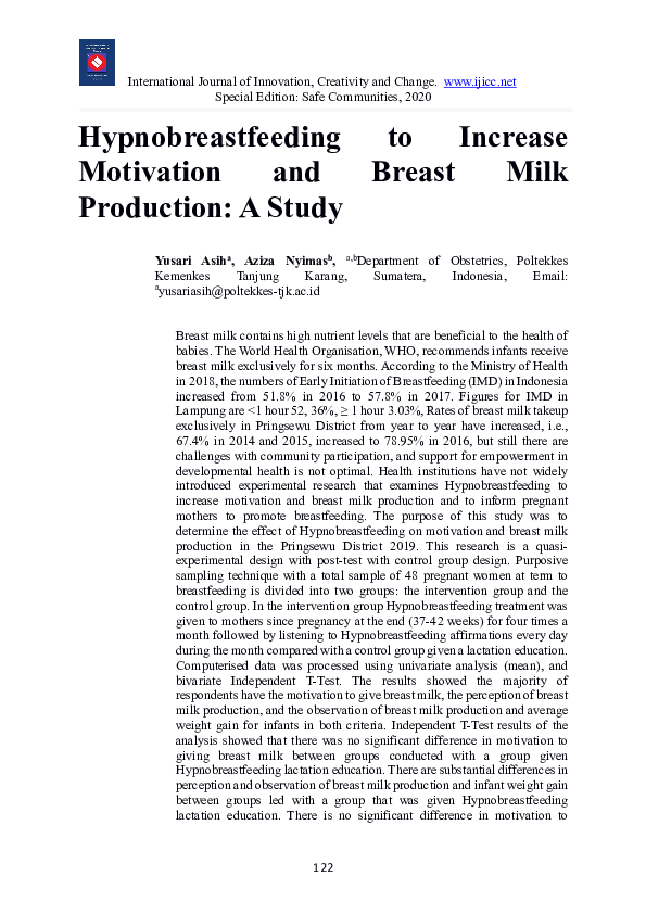  PDF Hypnobreastfeeding To Increase Motivation And Breast Milk