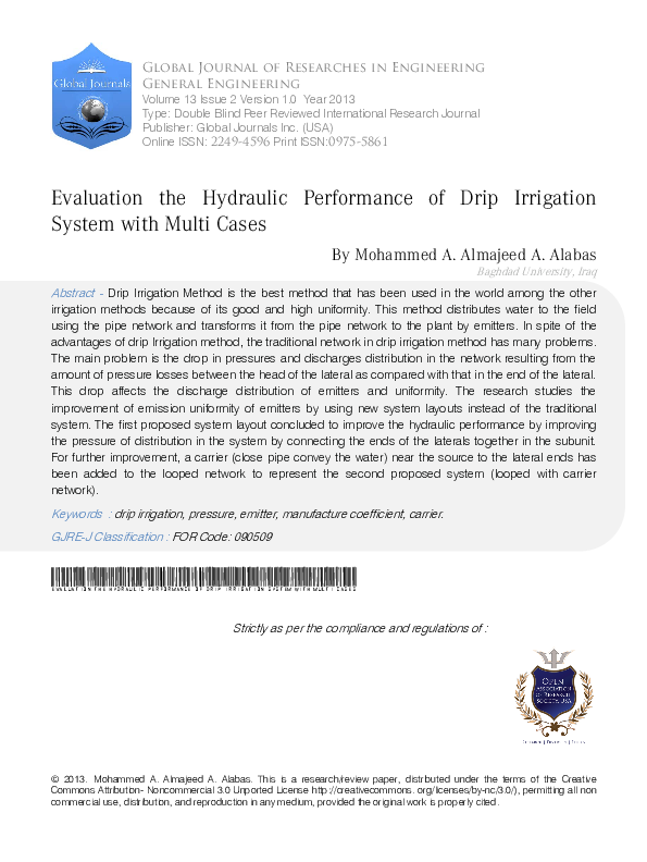 (PDF) Evaluation the Hydraulic Performance of Drip Irrigation System ...