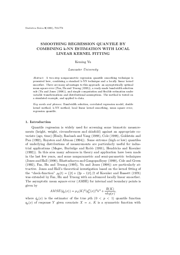 (PDF) SMOOTHING REGRESSION QUANTILE BY COMBINING k-NN ESTIMATION WITH ...