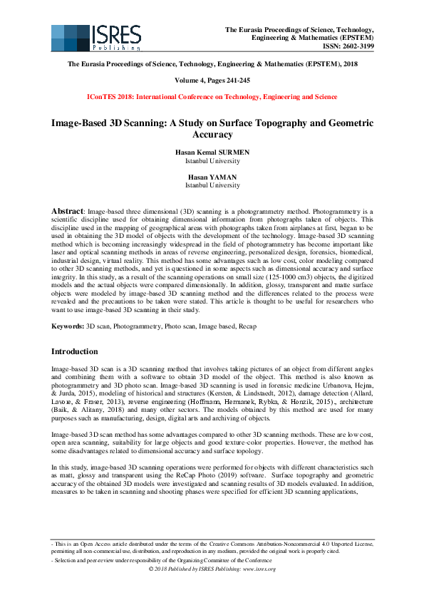 (PDF) Image-Based 3D Scanning: A Study on Surface Topography and ...