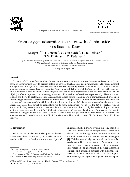 (PDF) From oxygen adsorption to the growth of thin oxides on silicon ...
