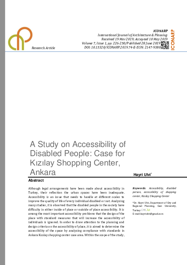 (PDF) A Study on Accessibility of Disabled People: Case for Kızılay ...