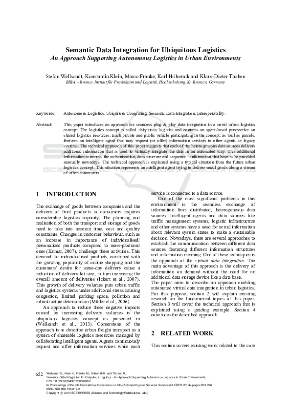 (PDF) Semantic Data Integration for Ubiquitous Logistics