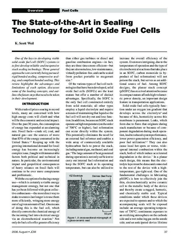 (PDF) The state-of-the-art in sealing technology for solid oxide fuel cells