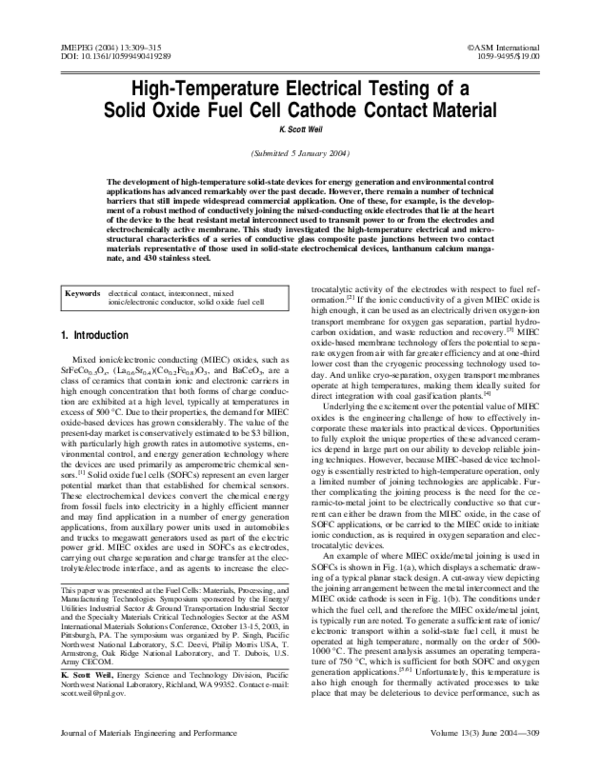 (PDF) High-Temperature Electrical Testing of a Solid Oxide Fuel Cell ...