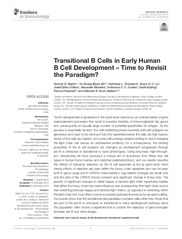 (PDF) Transitional B Cells in Early Human B Cell Development - Time to ...