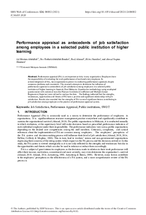 (PDF) Performance appraisal as antecedents of job satisfaction among ...