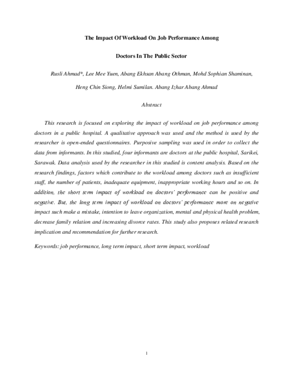 (PDF) The Impact Of Workload On Job Performance Among Doctors In The ...
