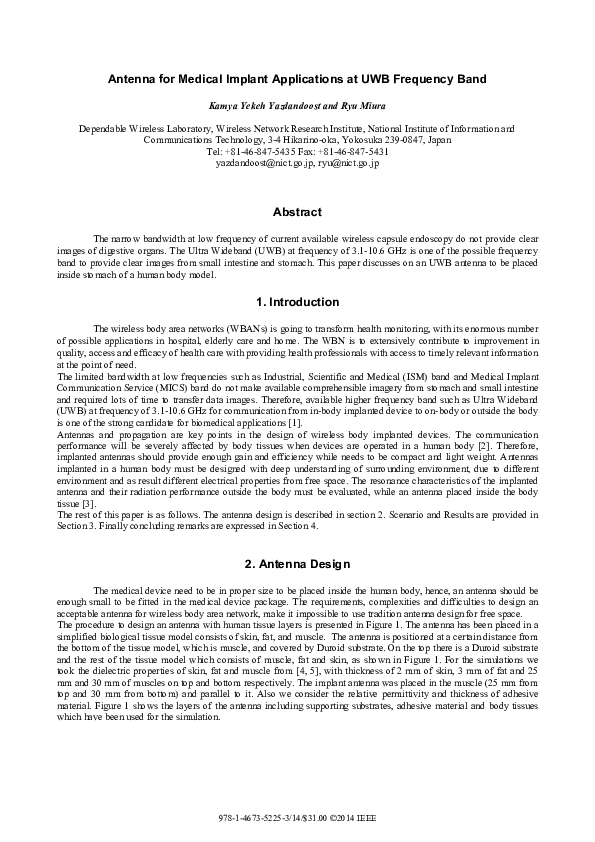 (PDF) Antenna for Medical Implant Applications at UWB Frequency Band