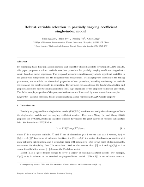 (PDF) Robust variable selection in partially varying coefficient single ...