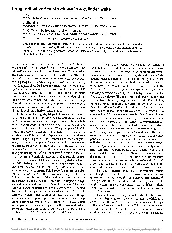 (PDF) Longitudinal vortex structures in a cylinder wake