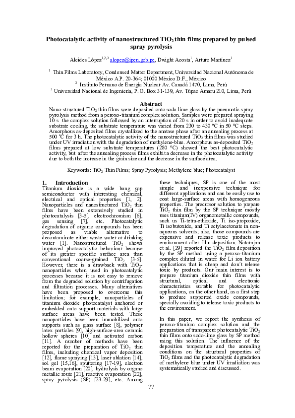 (PDF) Photocatalytic activity of nanostructured TiO2 thin films ...
