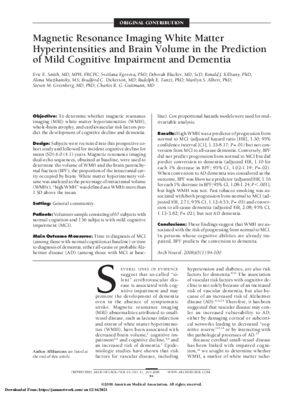 (PDF) Magnetic resonance imaging white matter hyperintensities and ...