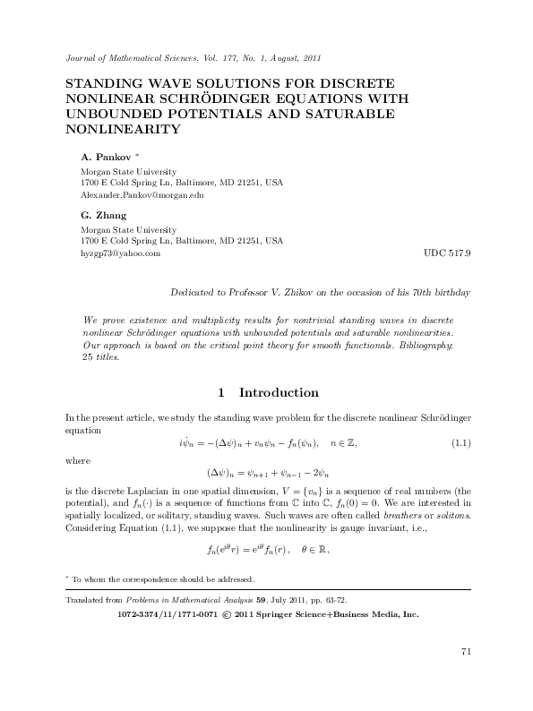 (PDF) Standing wave solutions for discrete nonlinear Schrödinger ...