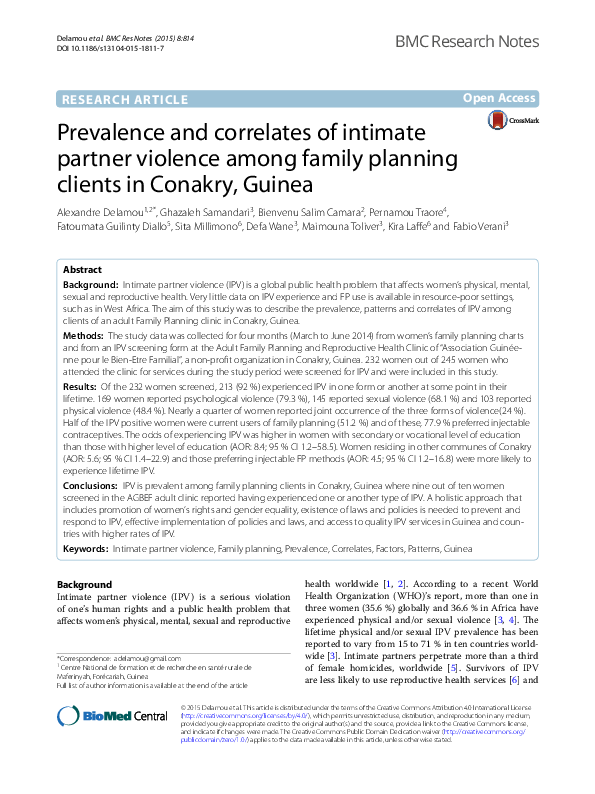 (PDF) Prevalence and correlates of intimate partner violence among ...