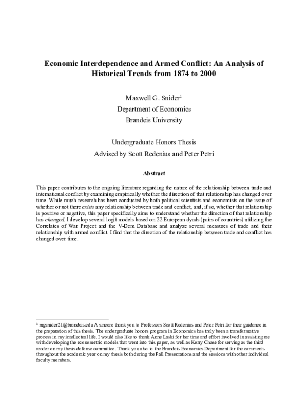 Economic Interdependence and Armed Conflict: An Analysis of Historical Trends from 1874 to 2000