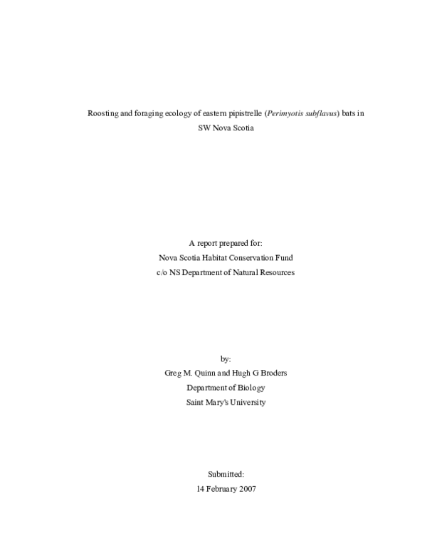 (PDF) Roosting and foraging ecology of eastern pipistrelle (Perimyotis ...