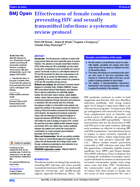 (PDF) Effectiveness of female condom in preventing HIV and sexually ...