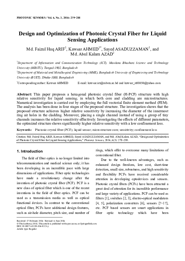 (PDF) Design and optimization of photonic crystal fiber for liquid ...