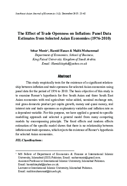 (PDF) The Effect of Trade Openness on Inflation: Panel Data Estimates ...