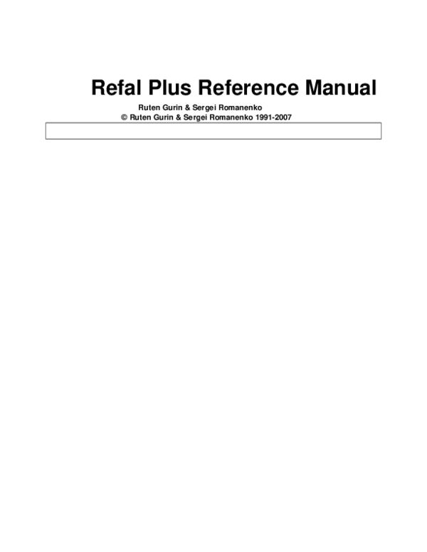 (PDF) Refal Plus Reference Manual