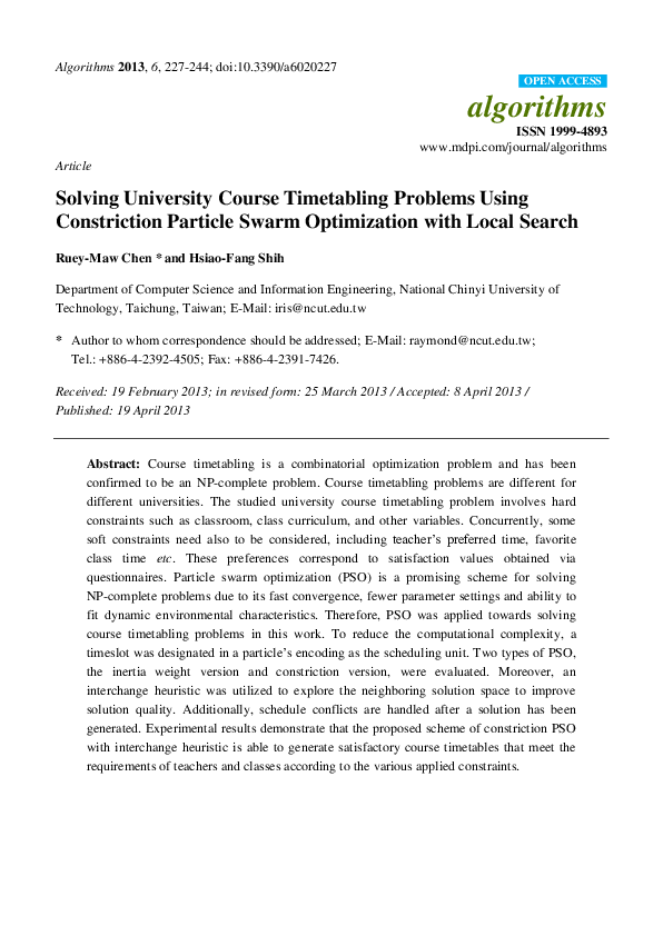 (PDF) Solving University Course Timetabling Problems Using Constriction ...