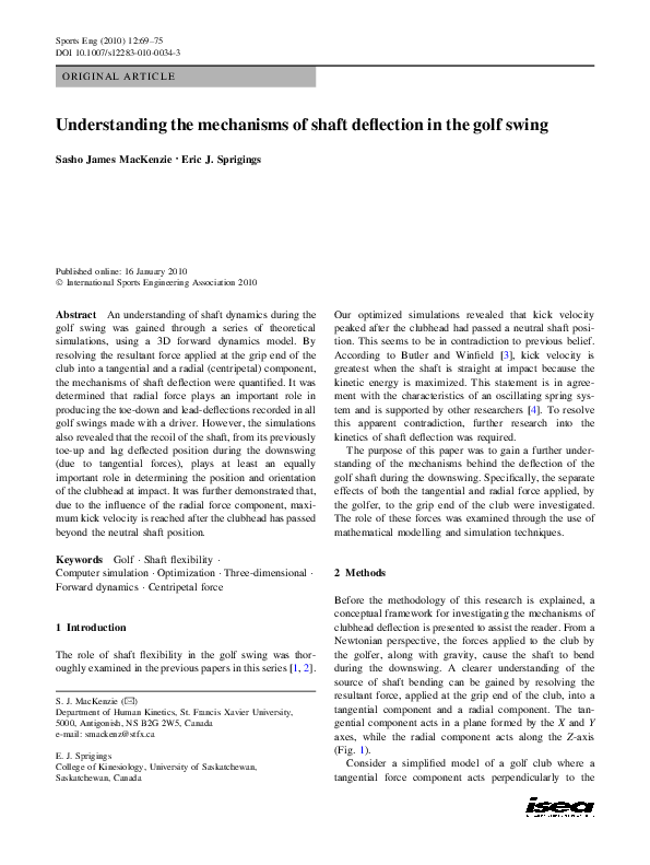 (PDF) Understanding the mechanisms of shaft deflection in the golf swing Sasho MacKenzie