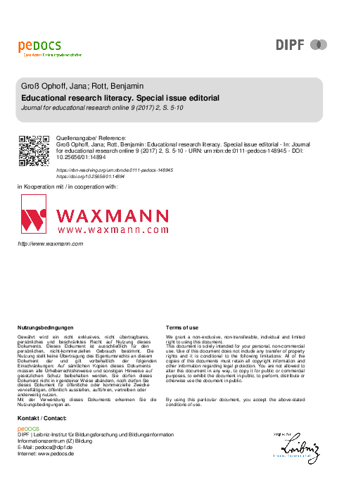 (PDF) Educational research literacy. Special issue editorial