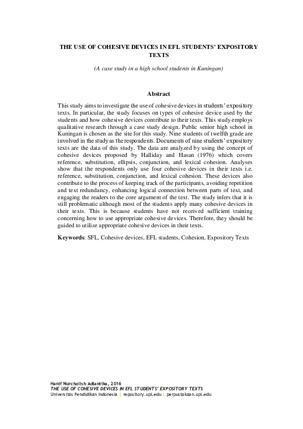 (PDF) THE USE OF COHESIVE DEVICES IN EFL STUDENTS’ EXPOSITORY TEXTS: A ...
