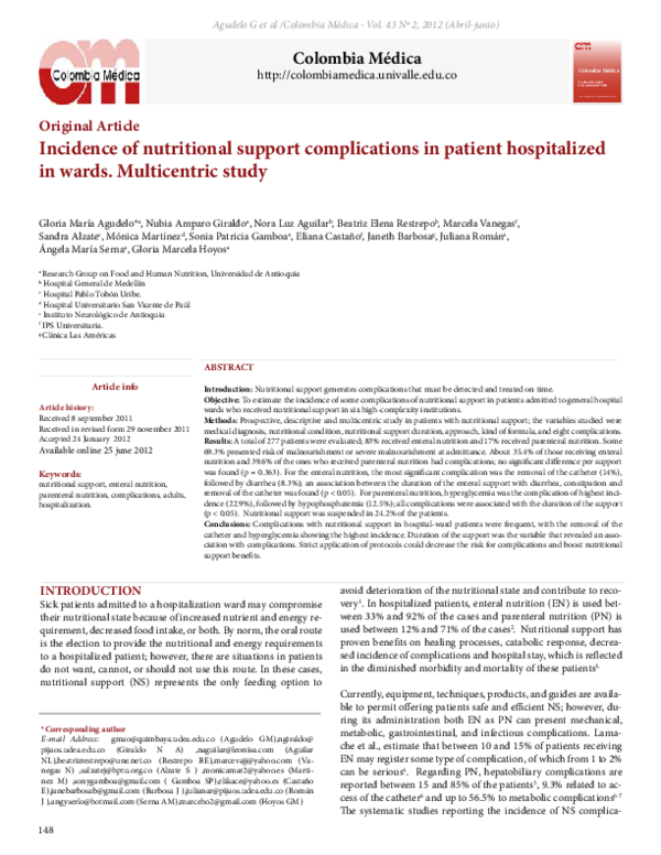 (PDF) Incidence of nutritional support complications in patient ...