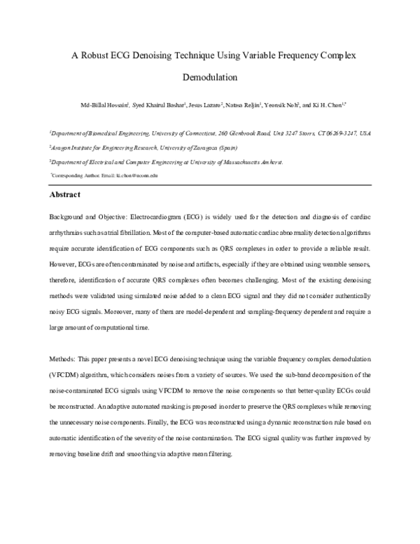 (PDF) A robust ECG denoising technique using variable frequency complex ...