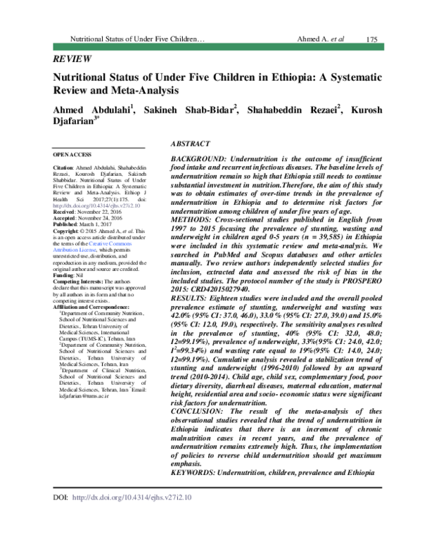 (PDF) Nutritional status of under five children in Ethiopia: a ...