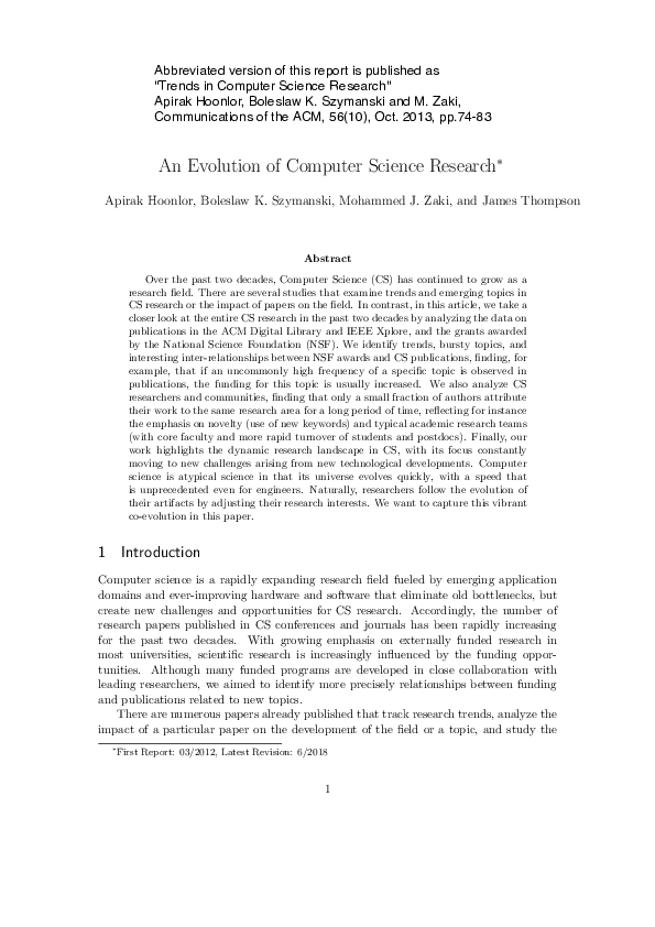 (PDF) An Evolution of Computer Science Research