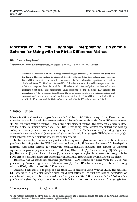 (PDF) Modification of the Lagrange Interpolating Polynomial Scheme for ...