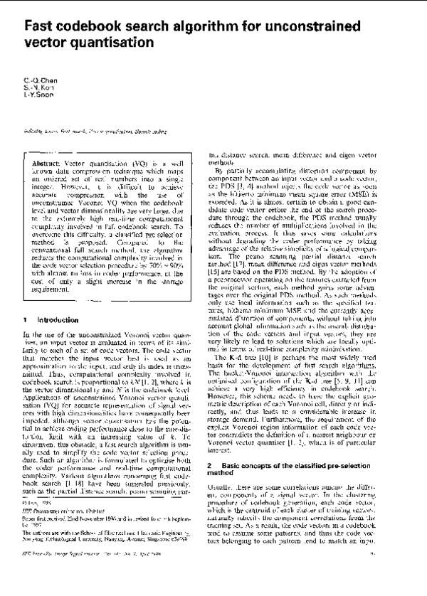 (PDF) Fast codebook search algorithm for unconstrained vector quantisation
