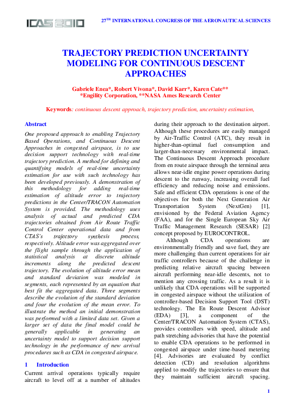 (PDF) Trajectory Prediction Uncertainty Modeling for Continuous Descent ...