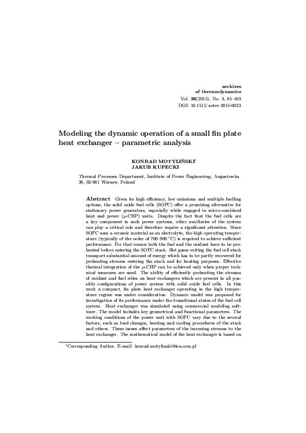 (PDF) Modeling the dynamic operation of a small fin plate heat ...